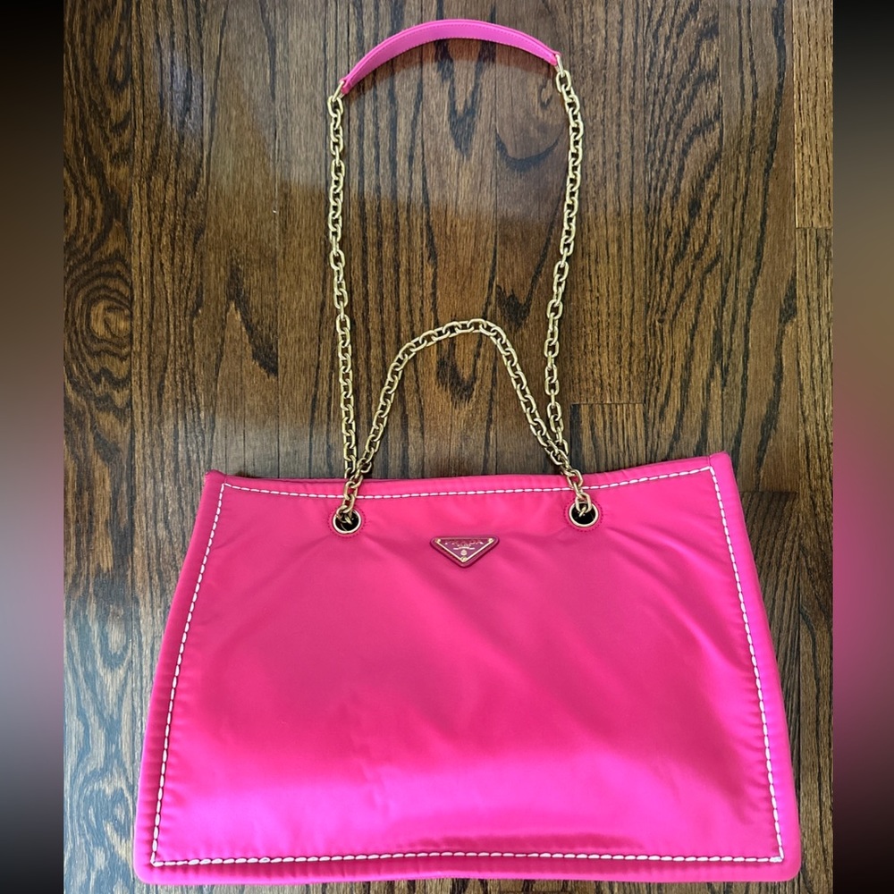 Brand New Prada Tessuto chain color Fuxia rare pink color tote purse